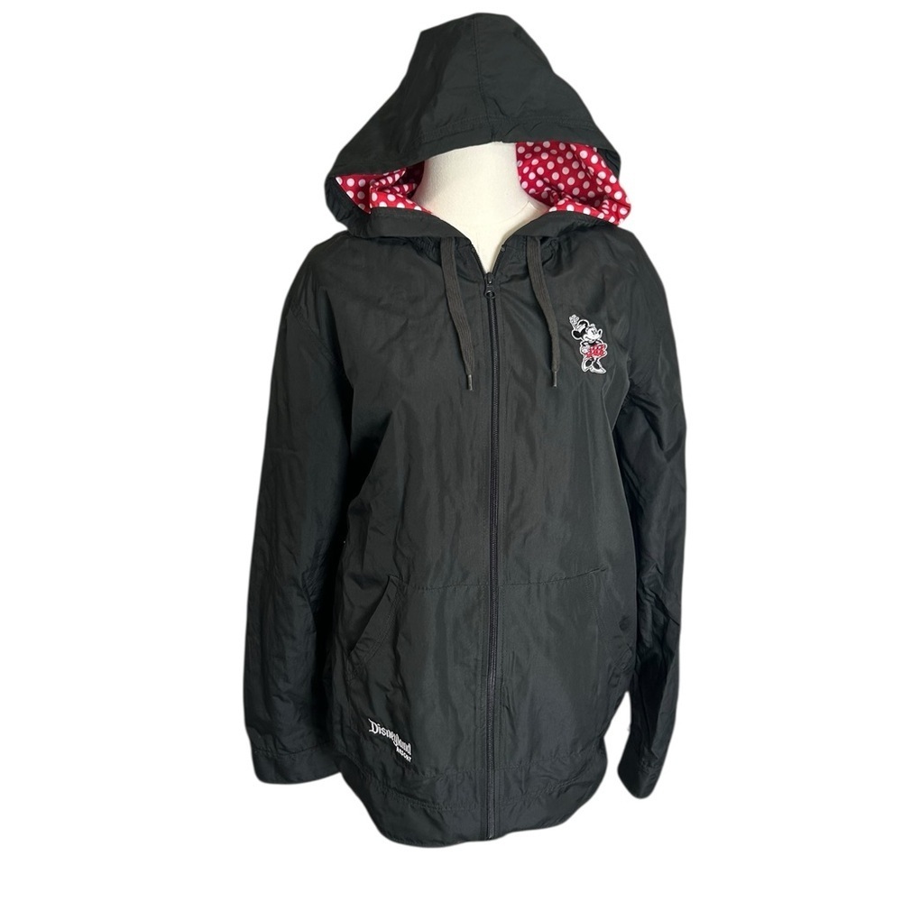 Disney Disneyland Park Resort Women Minnie Mouse Windbreaker Hooded Zip Jacket